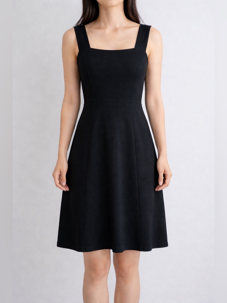 Nwt Tahari Black Sleeveless Dress Square Neck W/ Pockets Size 8 Elegant Flowy